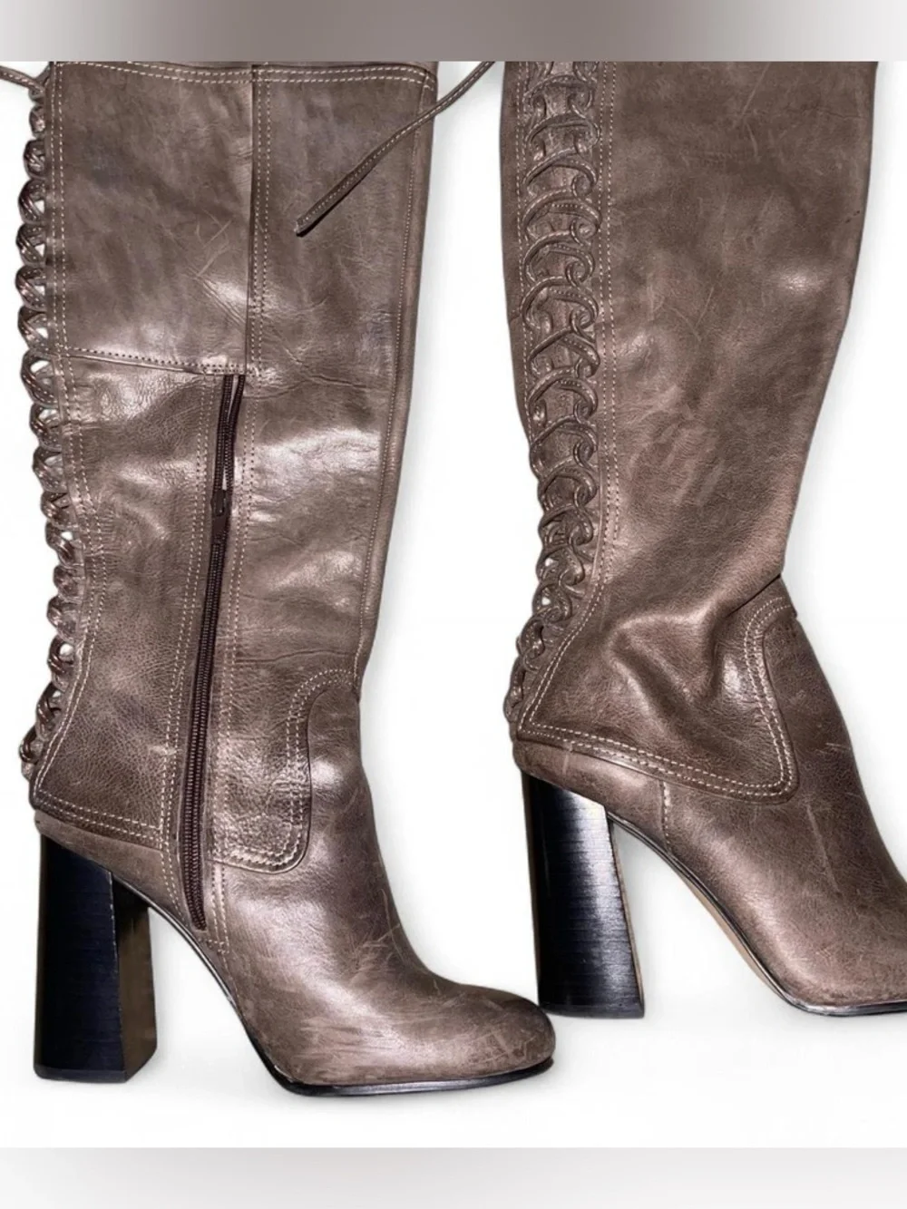 Vince Camuto Women's Knee-High Lace-Up Leather Boots Gray